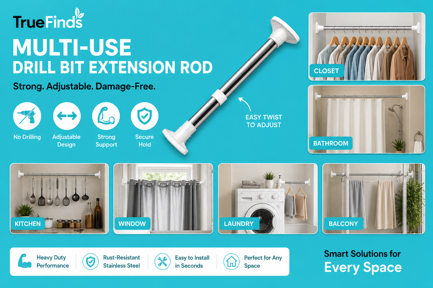 Drill-Free Multifunctional Adjustable Rod